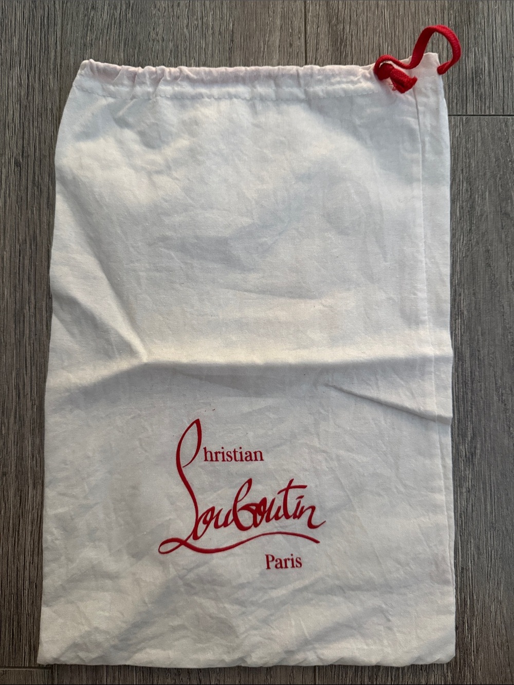 Christian Louboutin White Cotton Dust Bag with Red Logo and Drawstring Sz 13.5/9